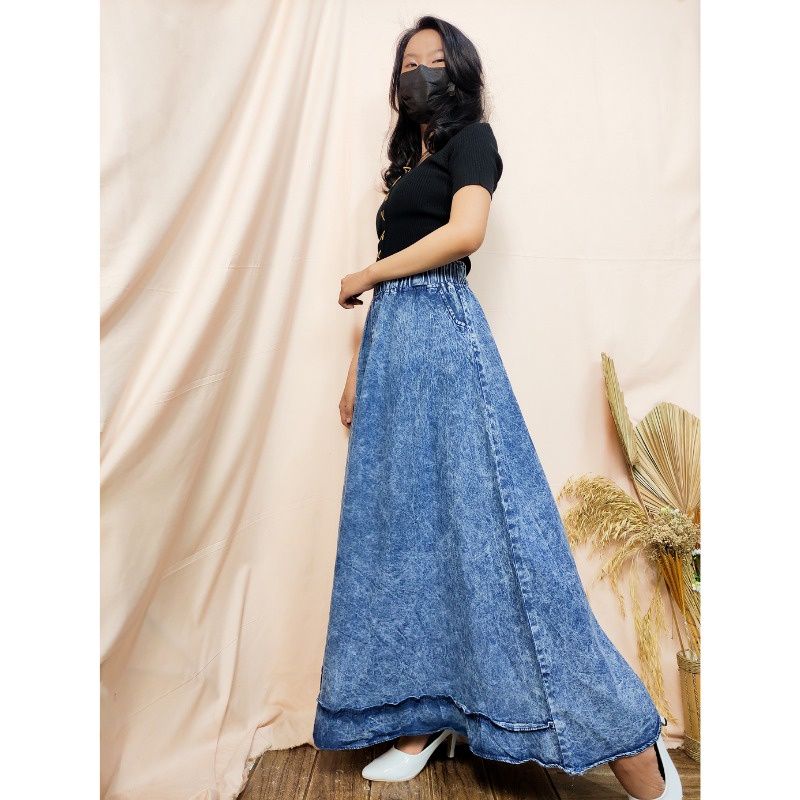 SB Collection Rok Payung Vini Panjang Jeans Maxi Casual Wanita All Size