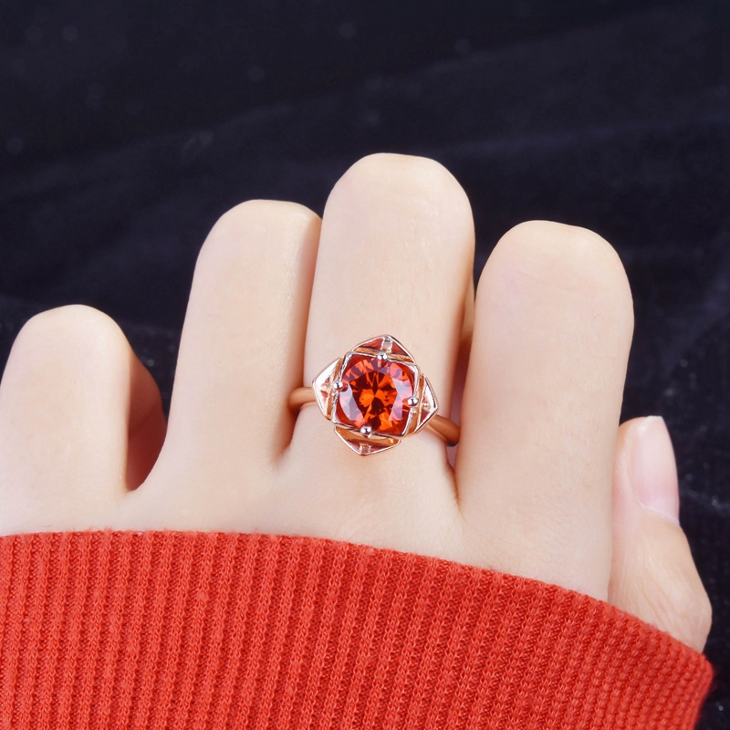 Fancyqube Cincin Adjustable Desain Bunga Mawar Warna Merah Bahan Cubic Zircon Aaa Untuk Wanita