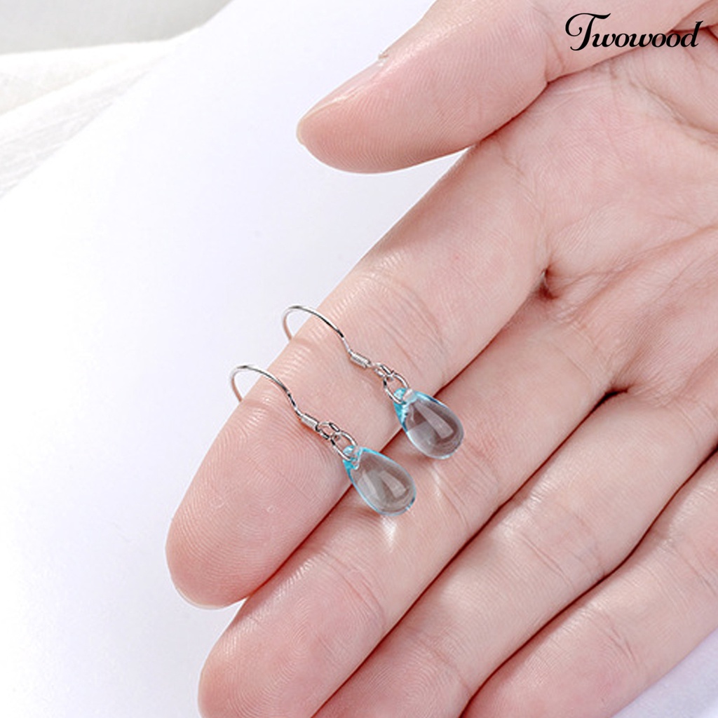 Twowood 1 Pair Exquisite Hook Earrings Faux Crystal Wear-resistant Elegant Blue Water Drop Shape Dangle Earrings for Travel