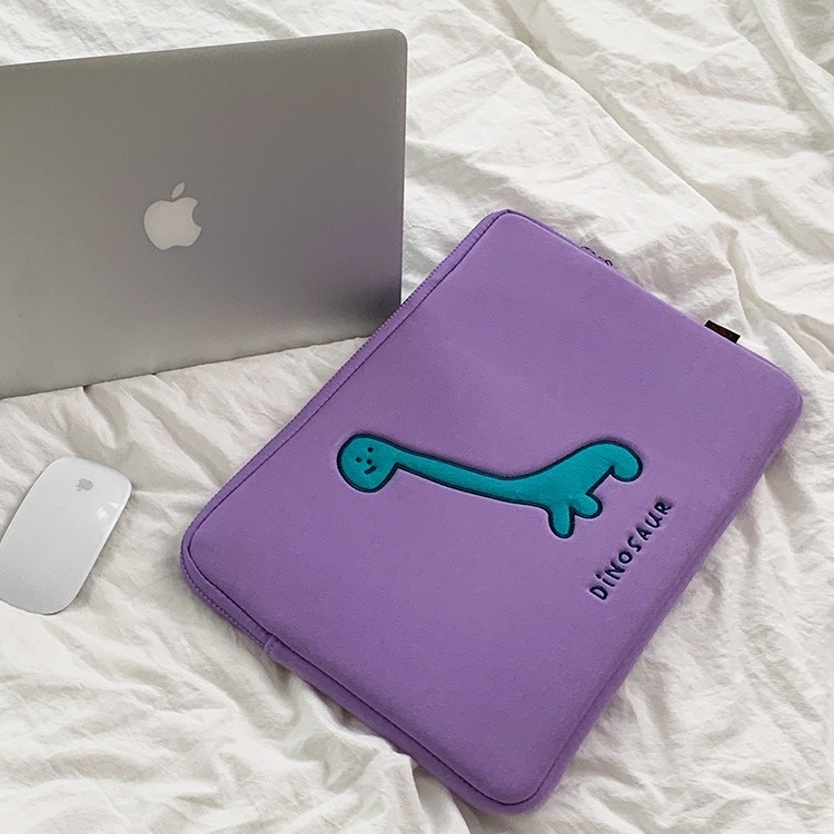 Sleeve Pouch Sarung Tas Bag Case Ipad Tab Tablet Macbook Air Pro Laptop Asus Acer Lenovo HP Huawei 11 12 13 14 15 inch Motif Gambar Kartun Cartoon Dino Warna  Ungu Purple Lilac Cute Murah Korean Model