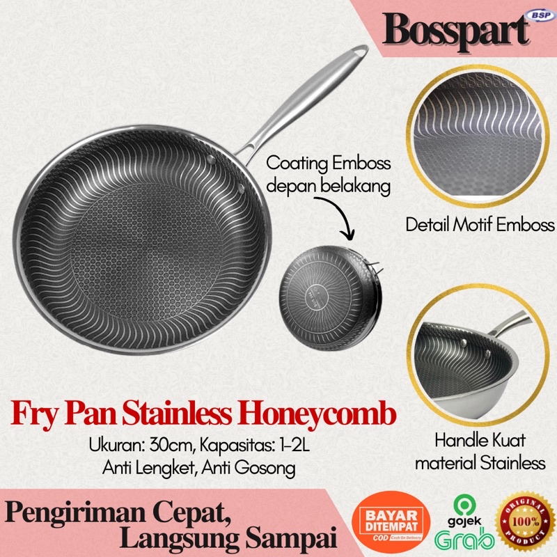 Fry Pan Stainless Honeycomb ukuran 30 / Wajan Stainless / Panci Honeycomb