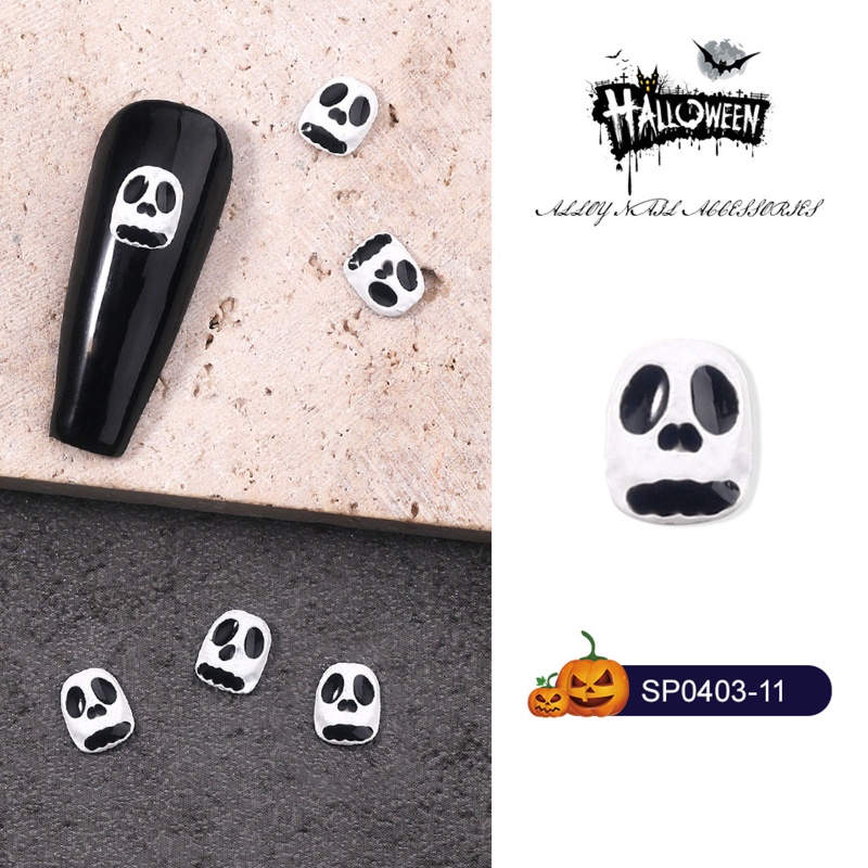 100pcs Charms Tengkorak Halloween 3D Gaya Vintage Dengan Berlian Imitasi Untuk Nail Art