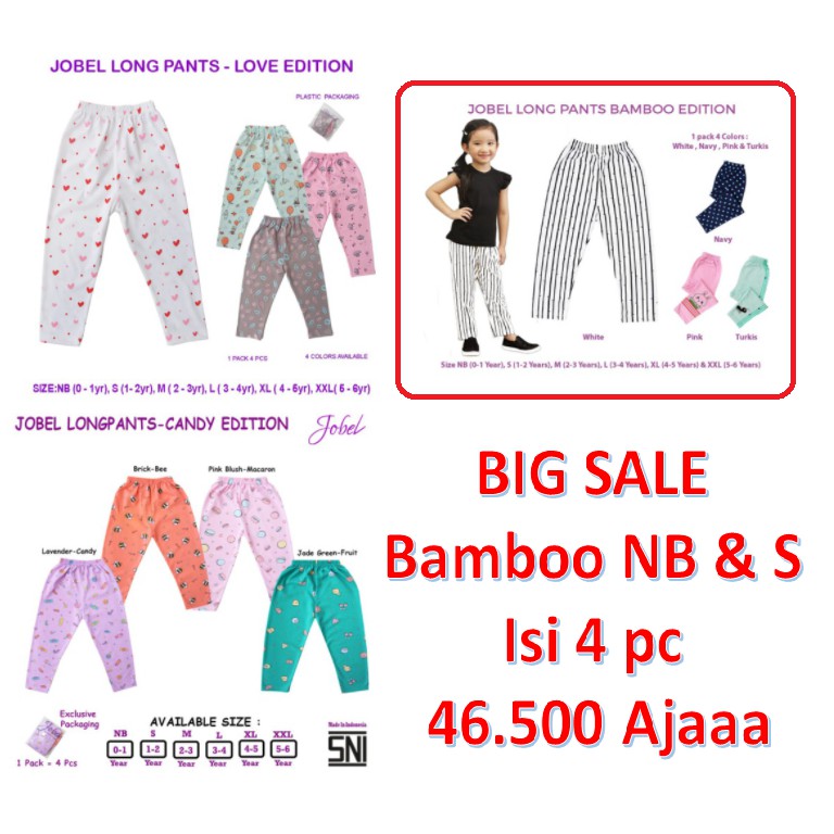 SALE Jobel Long Pants Girl Candy Bamboo Love Edition (0-5 tahun) CBKS SO