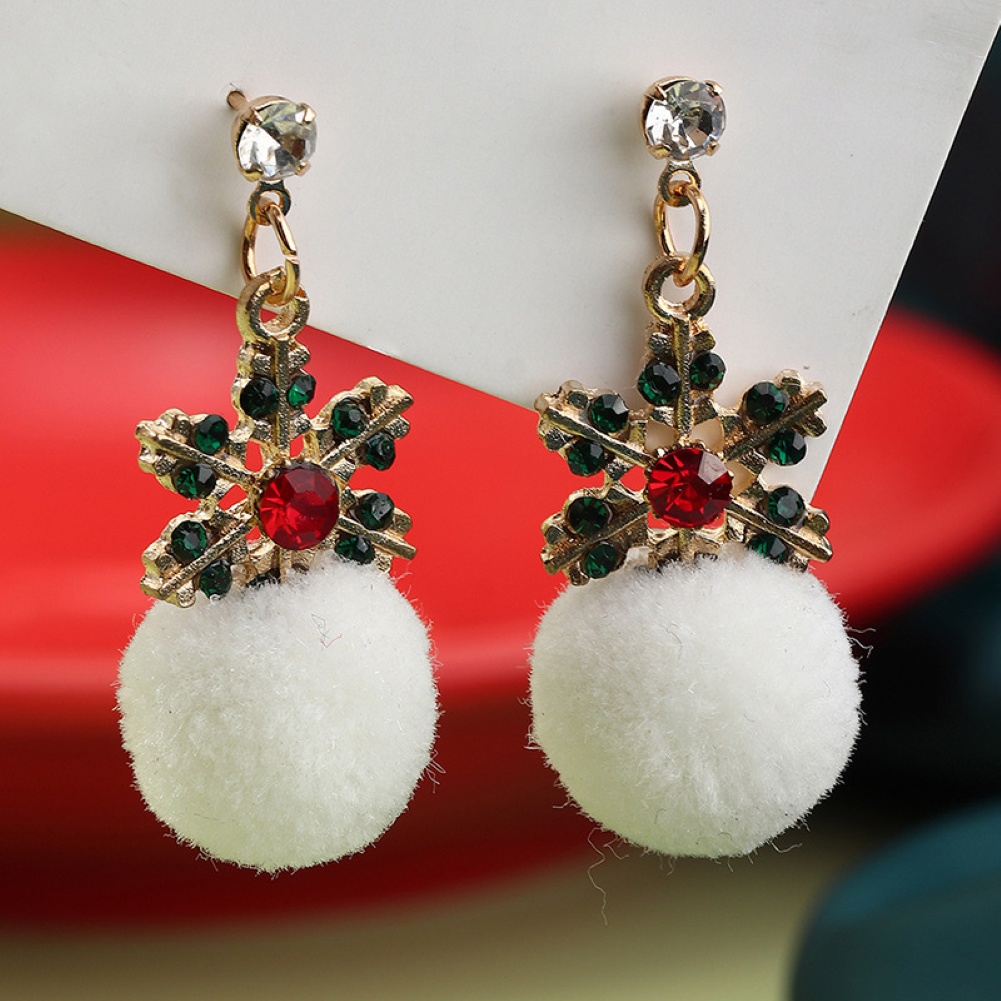 Hu Hu Hu Hu Hu Alat Bantu Pasang Kacamata♡ Anting Tusuk Gantung Desain Bola Bulusnowflakesinterklas Tema Natal Untuk Wanita