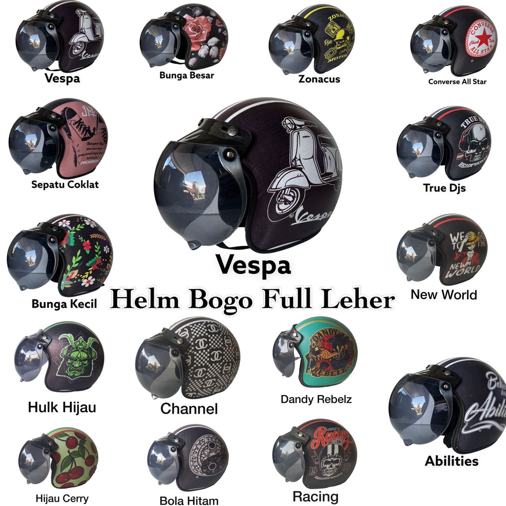 HELM BOGO FULL LEHER KULIT free kaca cembung+packing box