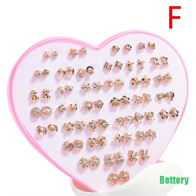 [Bettery] 36 Pairs Fashion Women Girls Crystal Diamante Flower Stud Earrings Jewelry Set CVBH-StyleF
