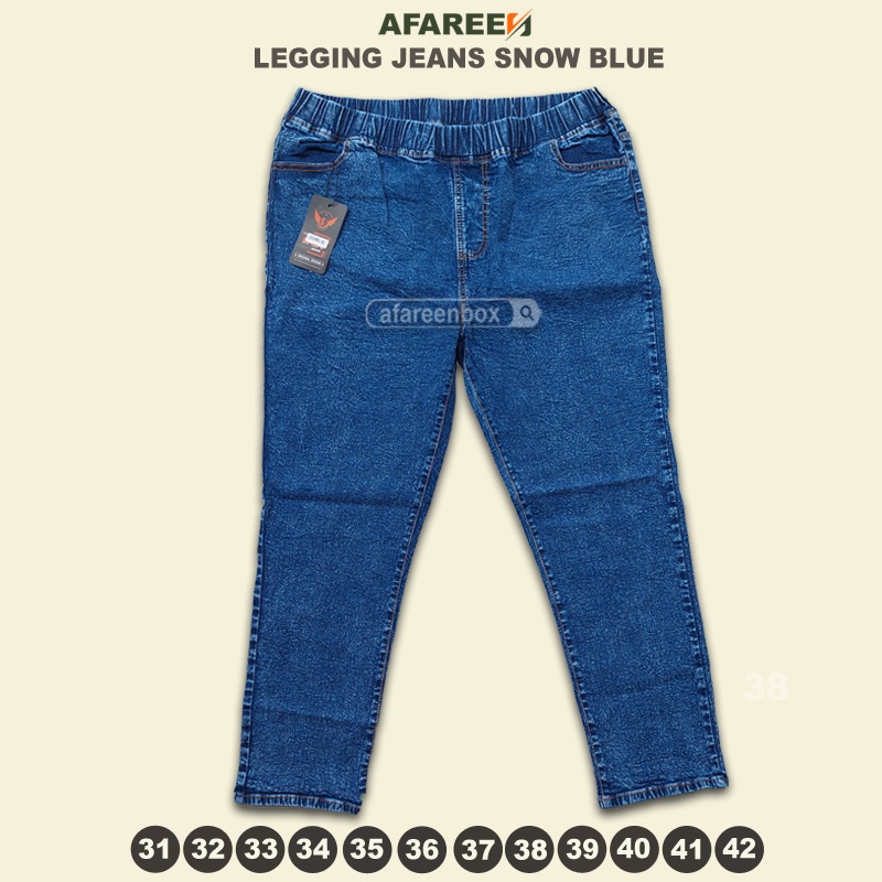 Celana Legging Jeans Wanita Jumbo Snow Celana Panjang Pinggang Full Karet Bigsize Snow Blue Navy 31-42