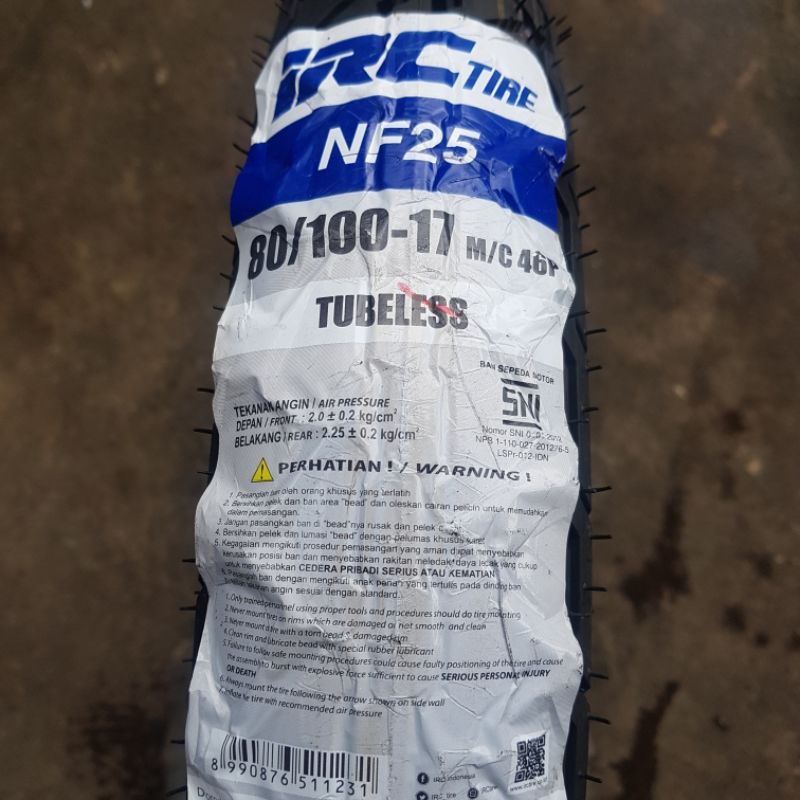 BAN LUAR IRC 80/100-17 NF 25 NF25 RING LINGKARAN 17 TUBELESS