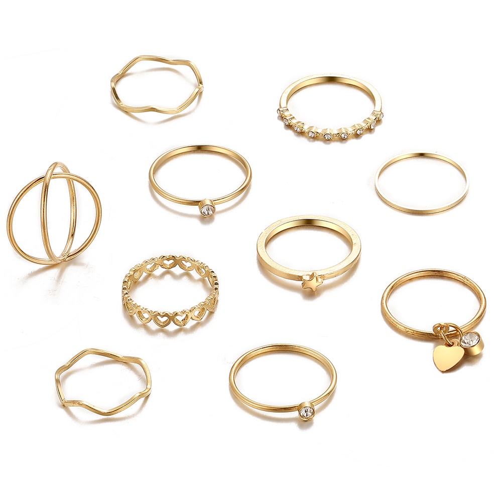 12pcs / Set Cincin Emas Gaya Retro Untuk Wanita