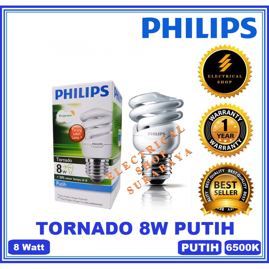 PHILIPS LAMPU TORNADO 8W 8 WATT PUTIH (HARGA GROSIR &amp; GARANSI) MINI SPIRAL CDL PROMO MURAH ORIGINAL