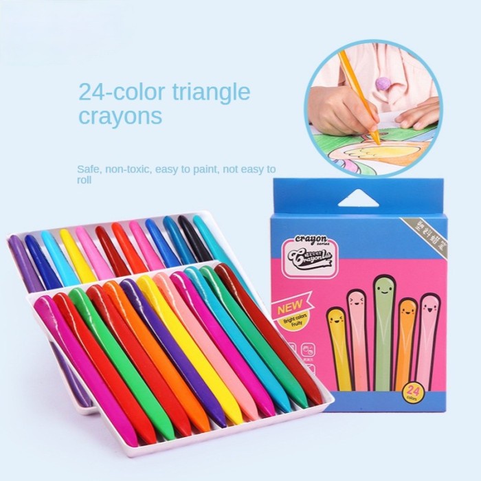 

(BISA COD) HT - TRIANGULAR CRAYON NON TOXIC ISI 24PCS - CRAYON WATERPROOF