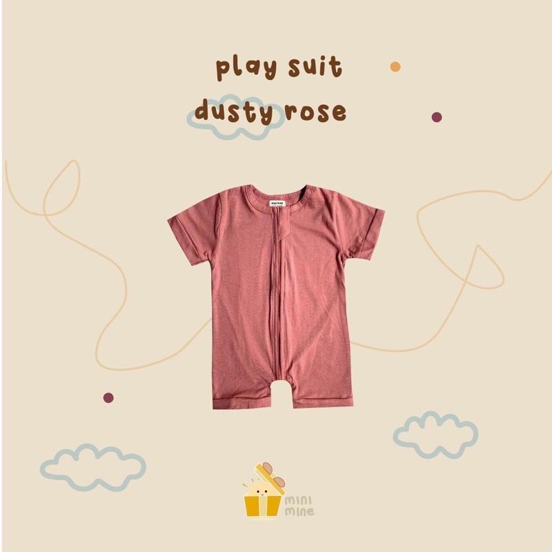 Minimine - Playsuit Zipper Baby / body suit resleting / baju bayi laki-laki perempuan unisex / jumper / baju bermain anak bayi / romper / bodysuit / piayama bayi-DUSTY ROSE