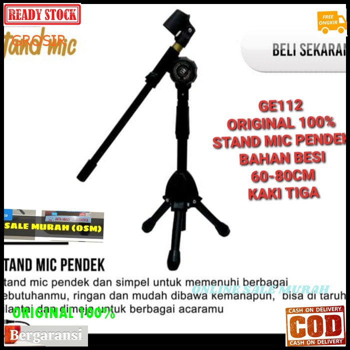 G112 Stand mic kaki tiga pendek holder standing microphone  ORIGINAL mik penyangga mikrophone tiang pegangan tripod asli gantungan hanger dudukan portable  Bisa segala MIC  Stand Mic Meja portable  tinggi 35-80 cm  1500 gram ORIGINAL 100% GARANSI 1 TAHUN