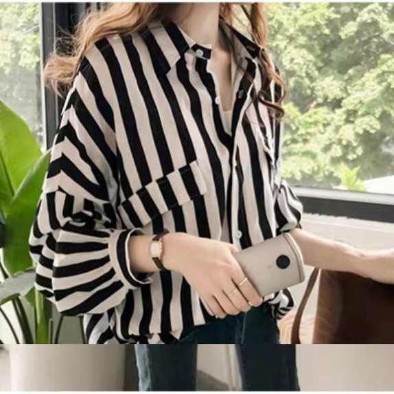 NGJ 4106 3M THREE M TM CAROL stripped BLOUSE PREMIUM IMPORTIR TERMURAH FASHION MURAH IMPORT
