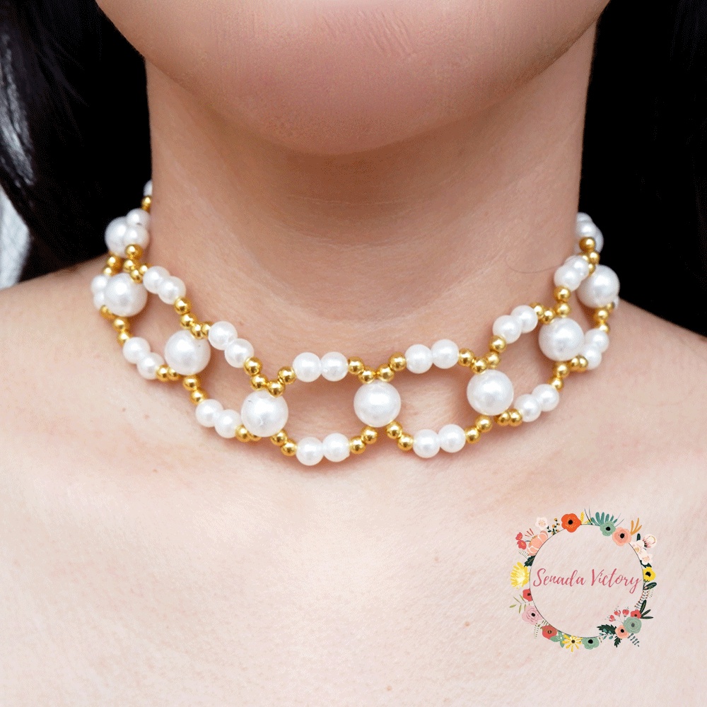 Senada Victory Necklace Choker Pesta Pearl Bead Aksesoris Kalung Fashion Wanita SK079