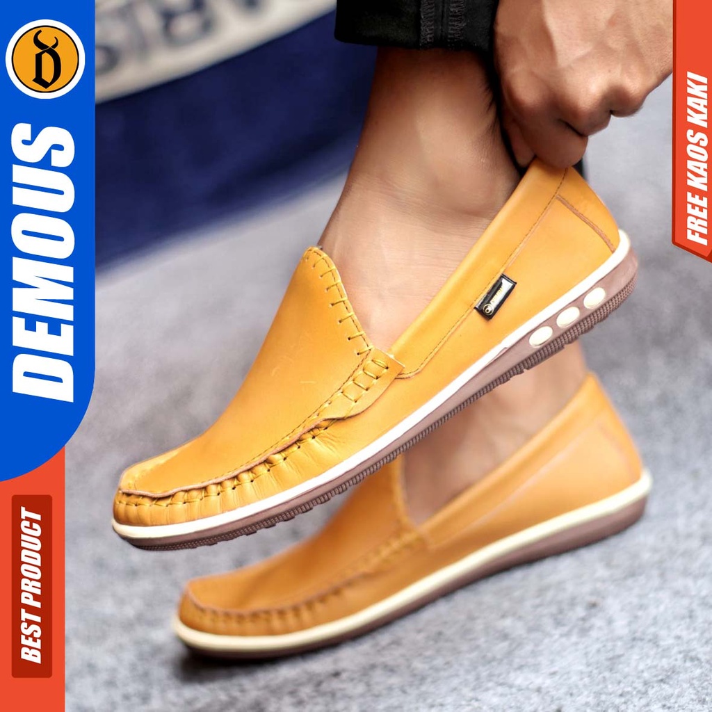 DEMOUS MYTH Sepatu Casual Slip On Pria Kulit Asli Kerja Santai Slop Murah Kekinian Hitam