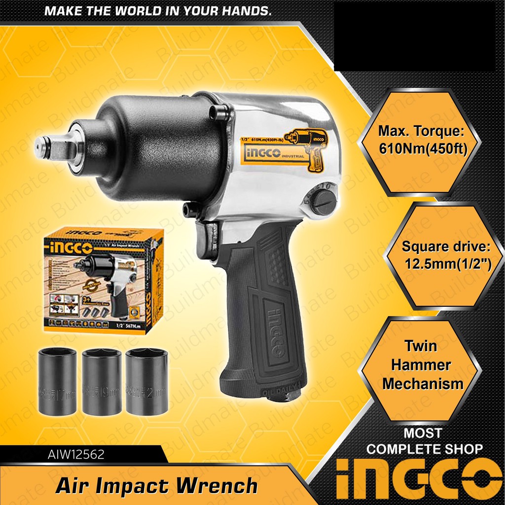 Bor Angin / Air Impact Wrench 1/2 inchi INGCO BUKA BAUT