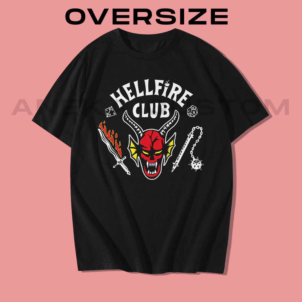 Kaos Hellfire Club Stranger Things Oversize Vintage Movie Baju T-shirt Hellfire Club