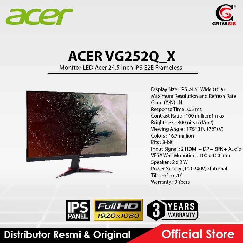 Monitor LED Acer 24.5 Inch IPS E2E Frameless VG252Q_X