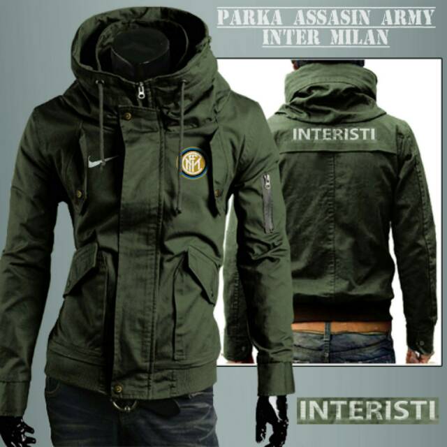 (FREE ONGKIR) Jaket Parka Assasin Inter Milan Army .Jaket.Body-Fit.Jaket.Bola.Jaket.Cowok