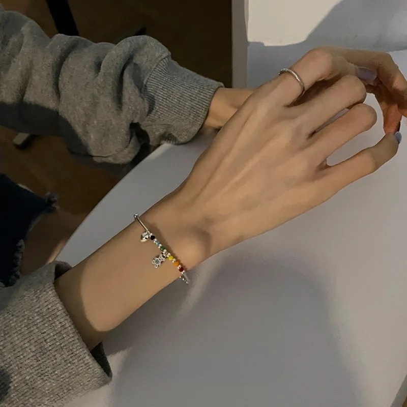 Ins Gaya Yang Sama Niche Korea Manik-Manik Warna-Warni Cinta Hati Seri Gelang Gaya Keren Trendi Niche Adjustable Bracelet
