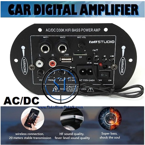 Kit Power Amplifier Board D30K Double 2 Mic Bluetooth FM Radio Player AC/DC HIFI Bass Power AMP Support SD/TF USB 2 Microphone