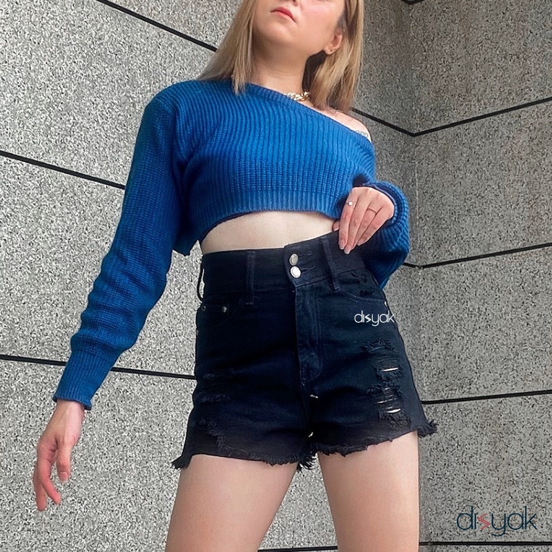DISYAK - Hotpants Highwaist Jeans Ripped 1041-2041 Black