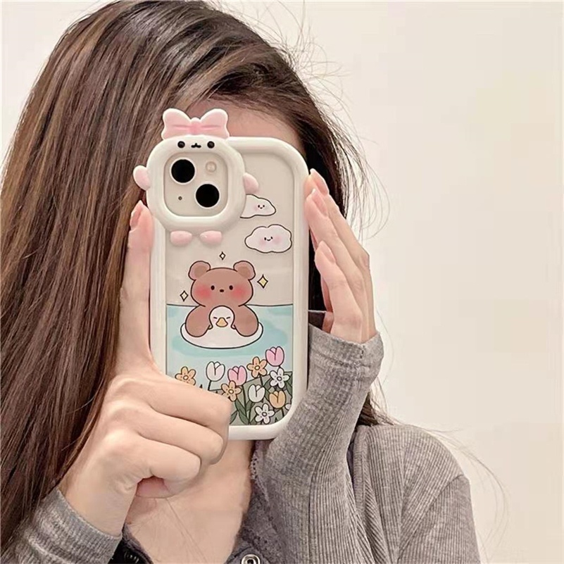 Soft Case TPU Transparan Motif Monster Bear Untuk Compatible for iPhone 14 13 12 11 Pro Max X Xr Xs Max 8 7 6 6s Plus Monster Lens Protector Phone Case Bear Clear Silicone Anti-Scratch Soft Case Shockproof Soft TPU Back Cover