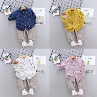 BABYME Set Kemeja Lengan Panjang Celana  Warna  Polos untuk 