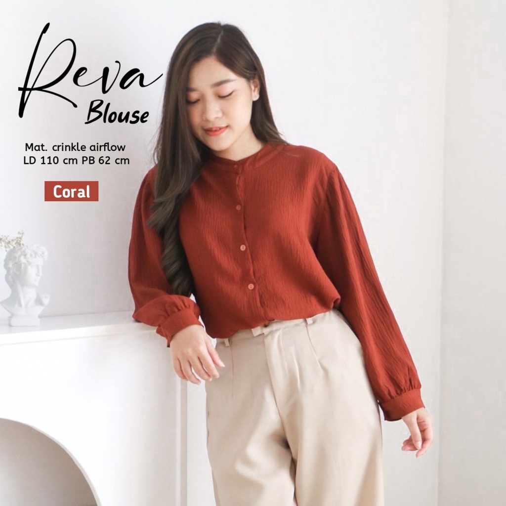 Reva Blouse Wanita Crinkle Airflow Premium Kemeja Wanita Lengan Panjang Baju Import Casual Kantor LD 110 cm