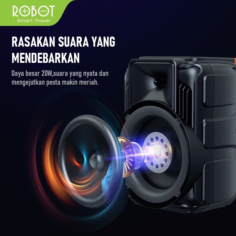 Speaker ROBOT RB500 Karaoke Bluetooth 5.0 Audio Wireless Super Bass Portable LED - Garansi resmi 1 Tahun