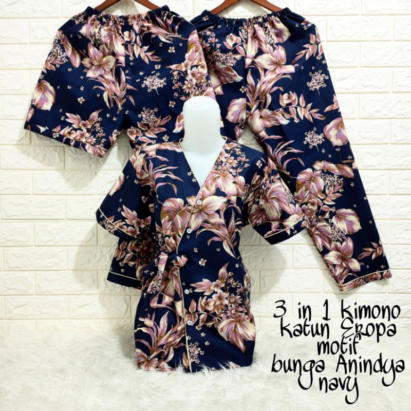 Piyama Kimono 3 in 1 dewasa motif Bunga