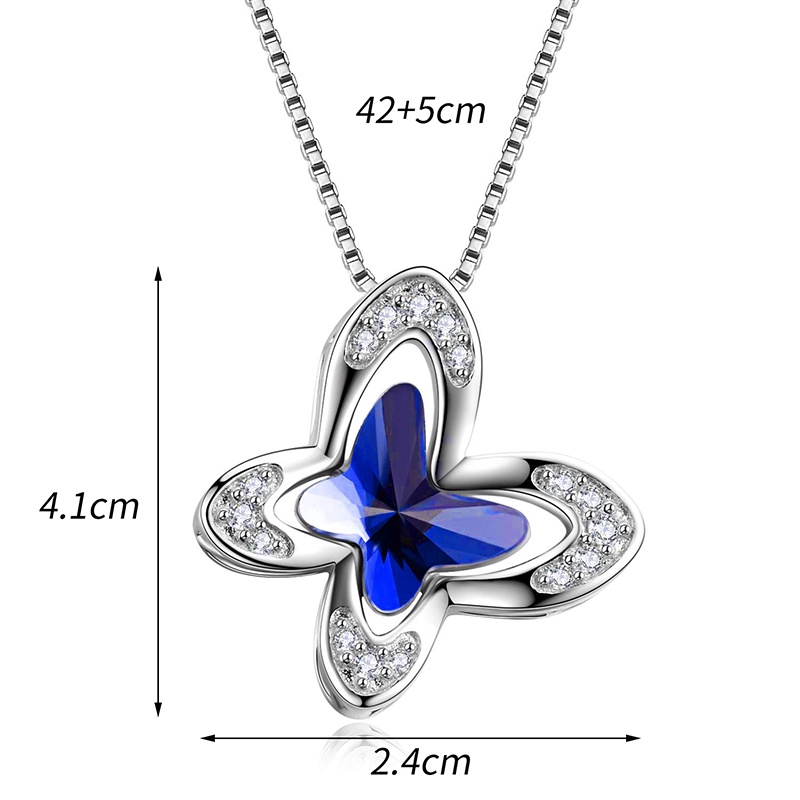 Butterfly Kalung Rantai Sterling Silver Dengan Liontin Kupu-Kupu Aksen Kristal Austria Untuk Wanita