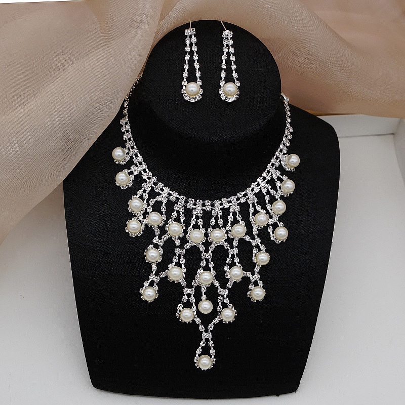 Set Kalung Anting Desain Mutiara Untuk Pengantin Wanita