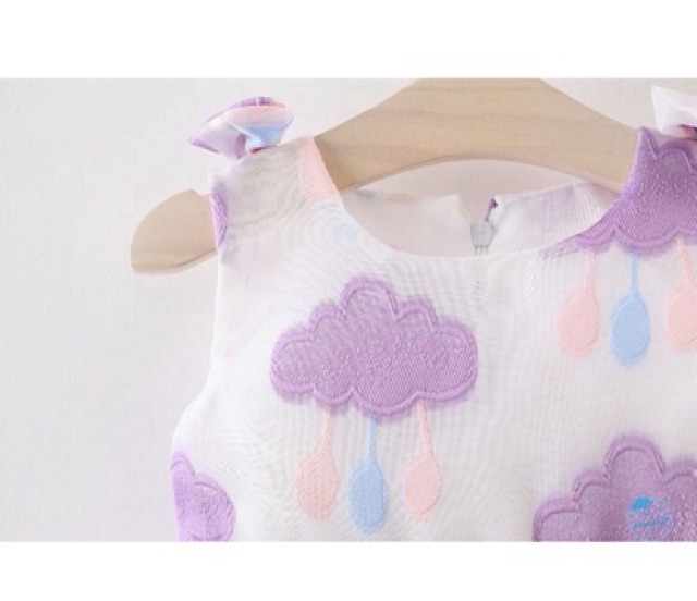 Gaun Tanpa Lengan dengan Bahan Sifon dan Motif Awan Hiasan Pita untuk Perempuan