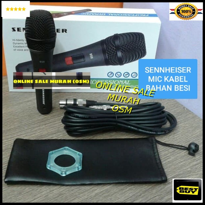 Sennheiser GOLDEN legendary Mic GOLD song musik kabel Microphone senheizer senheiser cable karaoke vocal audio sound mik pengeras suara pro profesional vokal mikrophone dynamic legendaris LUT  TERBUAT DARI BESI 1 Mic kabel 4-6meter  sennheiser 959 Suara b