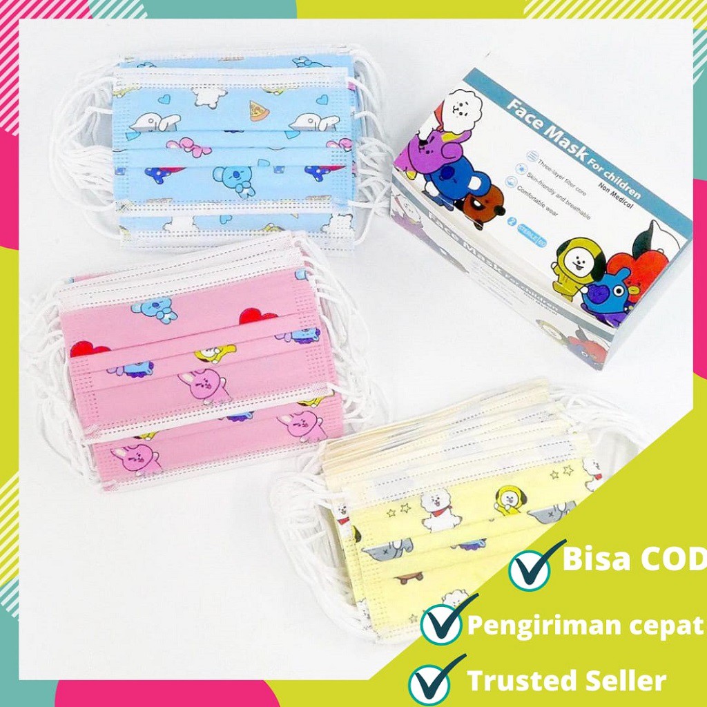 [ COD ] MASKER ANAK BTS / MASKER ANAK BTS ARMY/MASKER  BT21 MOTIF HEWAN LUCU / MASKER BTS ECER