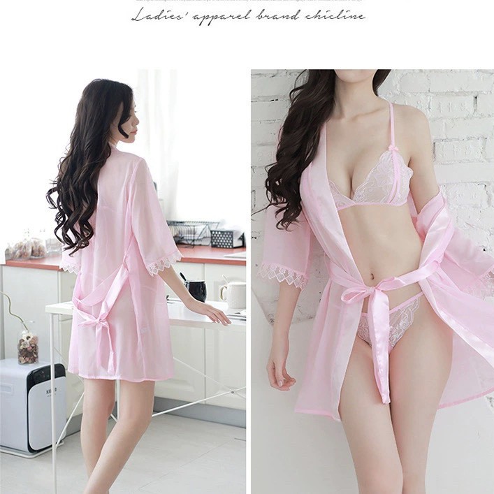 Blackpink Lingerie Set Bra dan G-String Transparant Pita Bunga 3009