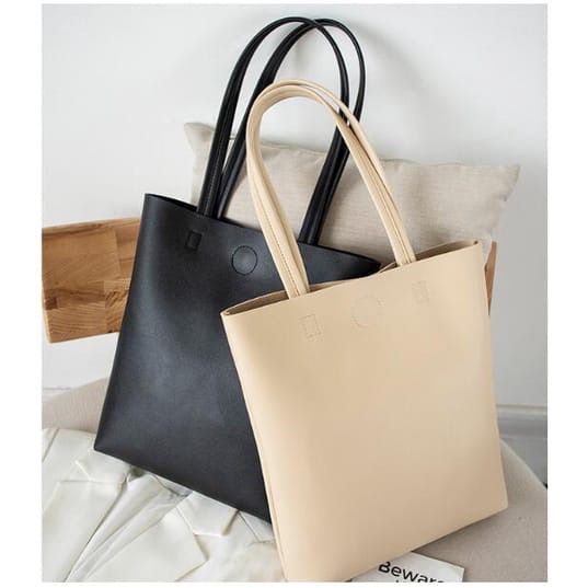 TUGUFAMILY - BISA COD - TOTEBAG POLOS KULIT SINTETIS UK. 32X28 CM WARNA HITAM, ABU, COKLAT, KREM | TOTEBAG KERJA, KULIAH, SEKOLAH, TRAVELING | TOTEBAG POLOS LUCU DAN UNIK IMPORT