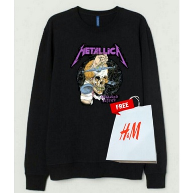 crewneck Hnm Pria Wanita Hitam Sweater H&M Black Metallica Damaged Justice Free Paper Bag