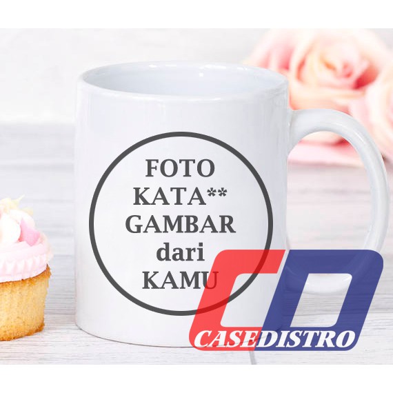 Gelas Mug Putih Custom Foto Gambar Kata Souvenir Kado Ultah Pernikahan Reuni Hadiah Sovenir