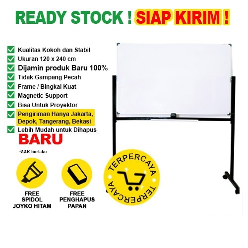 

Whiteboard / Papan Tulis Magnetic SAKANA 120x240 cm (Double Face Kaki)
