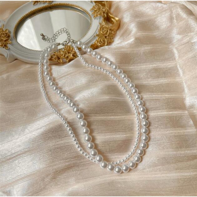 Double Layer Pearl Necklace Elegant Ins Style Vintage Choker Simple Chain for Women Fashion Jewelry Accessories
