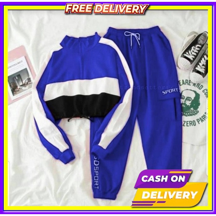 One Set Pakaian Wanita Remaja Dewasa St Korea Stlan Korean Style 1Set  [St Sporty Ve]Setelan Wanita 
