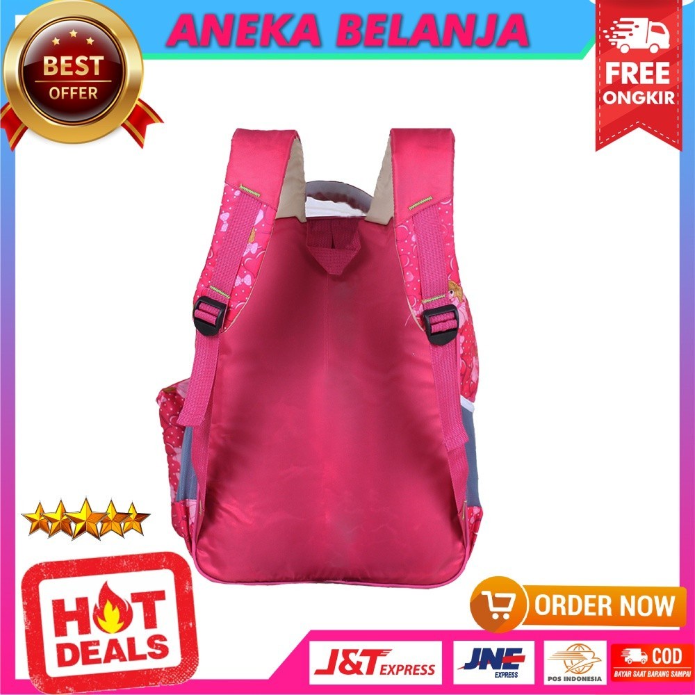 Tas Anak Sekolah Keren Ransel Cewek Cahaya Princess Strip Pink Gratis Tempat Pensil dan Raincover