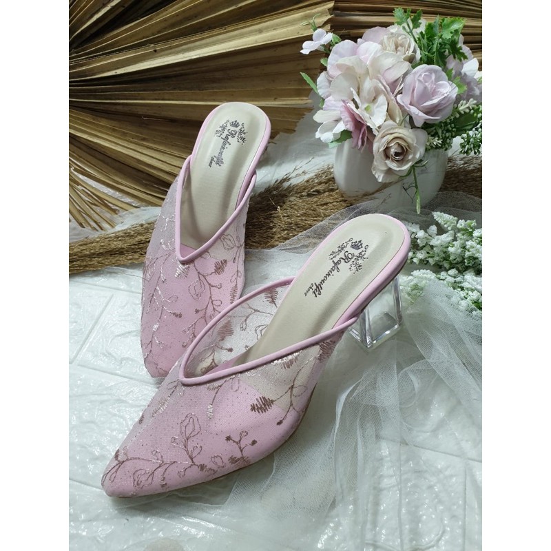 sepatu johana pink sepatu wanita cantik 7cm hak tahu.kaca