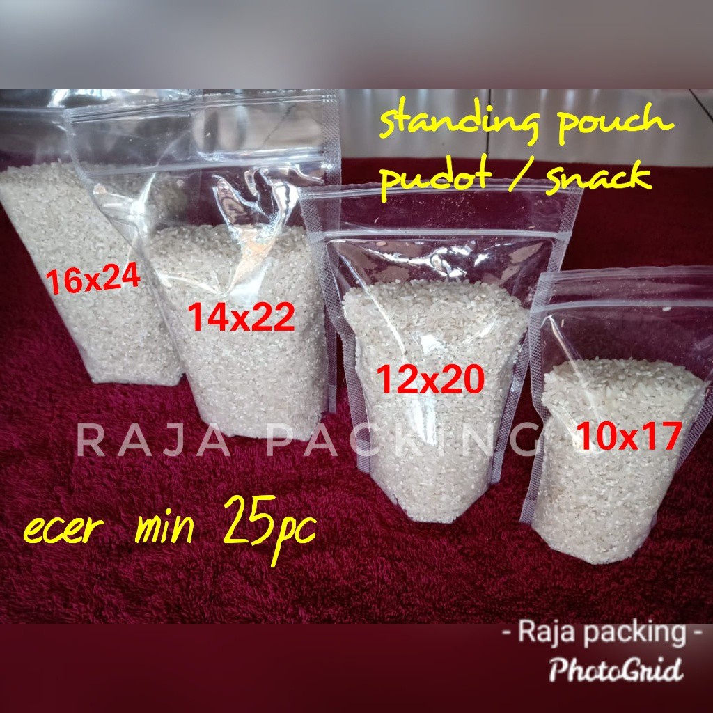 <ecer> Plastik Standing Pouch Uk 10x17 , 12x20 , 14x22 , 16x24 Plastik Pudot Snack Termurah