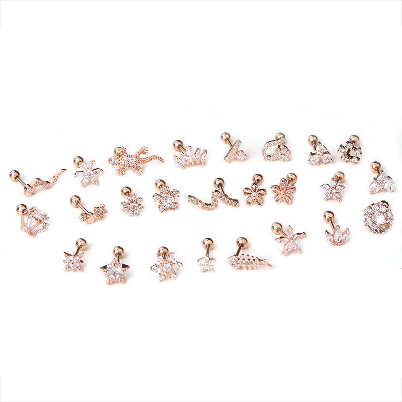 1pc Anting Tindik Tulang Rawan Telinga Desain Tanaman Keong 20g Hias Cz