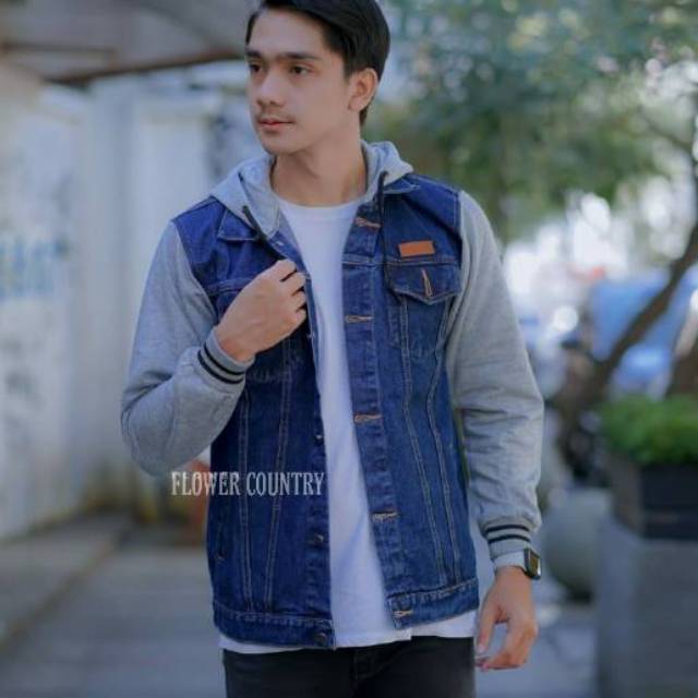 Jaket jeans hodie / jaket jeans combinasi flaace / jaket pria hodie jeans / jaket original /bisa cod