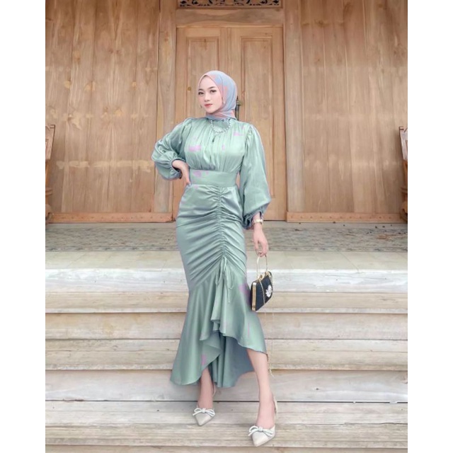 adeera dress/dress kerut/gaun kerut/dress satin kerut